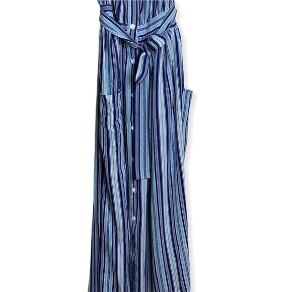 Nisha Outi NWT $168 Midi Dress in Blue Stripe Off-the-Shoulder Women's Sz M/6 - Picture 5 of 9